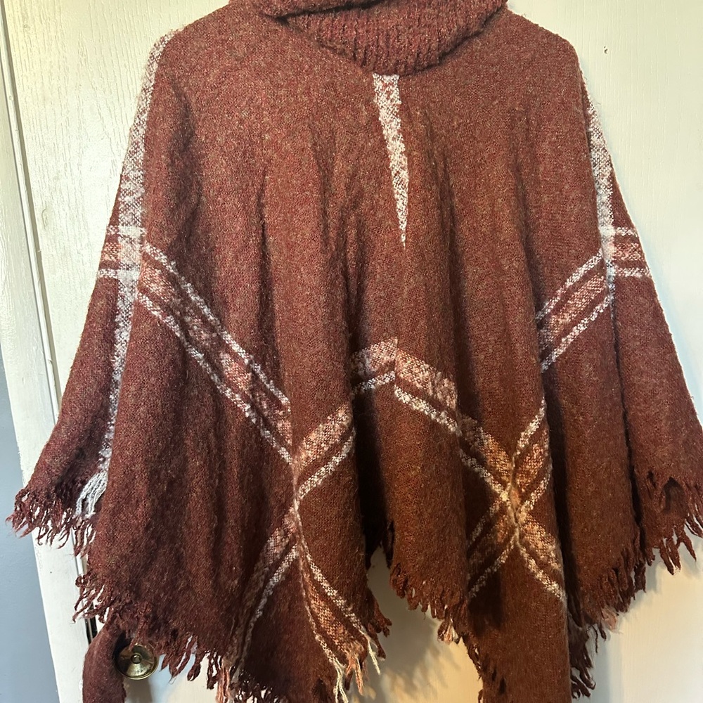 Cost Plus World Market Rust Plaid Poncho